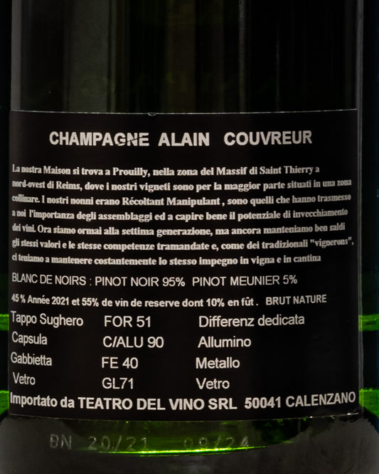 Alain Couvreur Champagne Blanc De Noirs Meunier Pinot Noir Brut Nature Francia Retro Etichetta