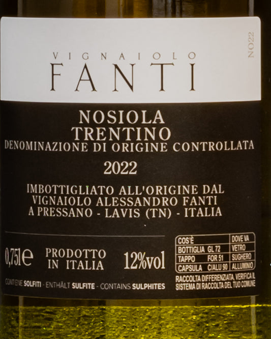 Alessandro Fanti Nosiola 2022 Trentino Vino Bianco Italia Retro Etichetta