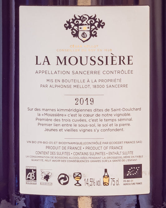 Alphonse Mellot Moussiere Sancerre Sauvignon Blanc Vino Bianco Loira Francia 2019 Retro Etichetta