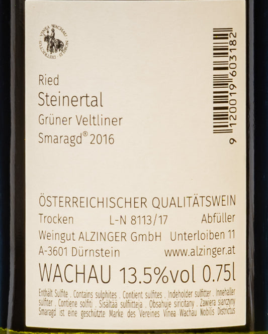 Alzinger Wachau Ried Steinertal Gruner Veltliner 2016 Smaragd Vino Bianco Austria Retro Etichetta