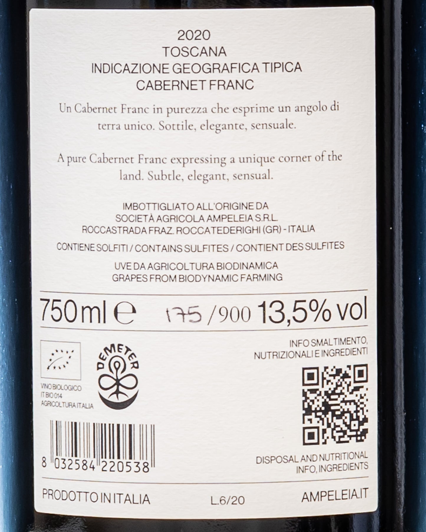 Ampeleia Cabernet Franc 16 File Toscana Vino Rosso Italia Retro Etichetta