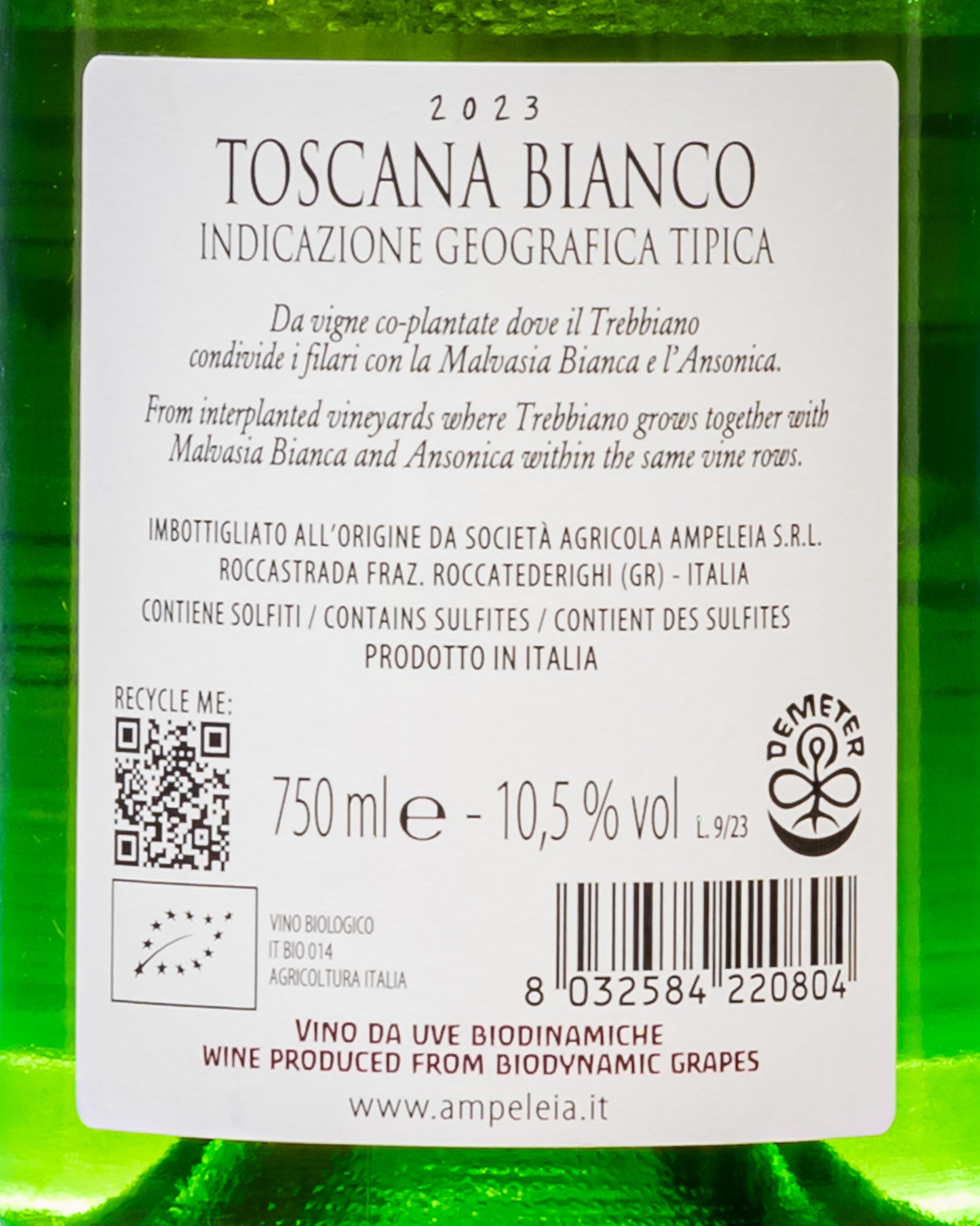 Ampeleia Toscana Vino Bianco Maremma Costa 2023 Trebbiano Ansonica Malvasia Italia Retro Etichetta