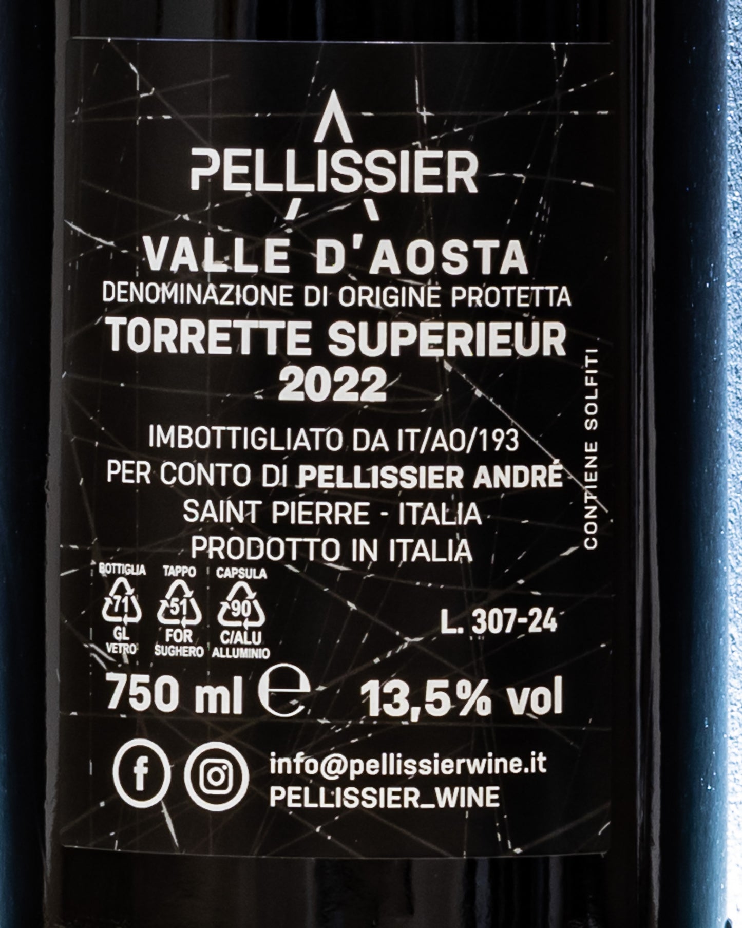 Andre Pellissier Torrette Superiore 2022 Petit Rouge Fumin Syrah Aosta Valle Vino Rosso Italia Retro Etichetta