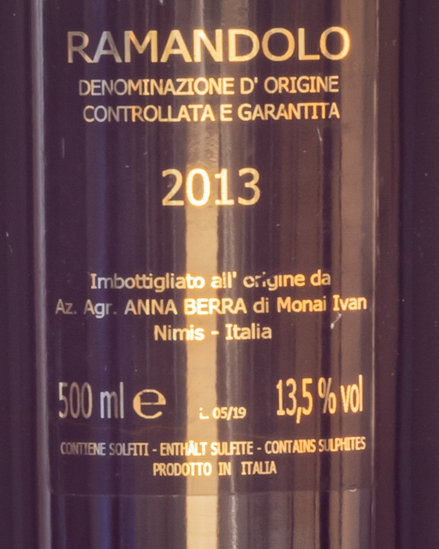 Anna Berra Ramandolo Verduzzo Friuli Venezia Giulia Vino Dolce Fine Pasto Italia 2013 Retro Etichetta