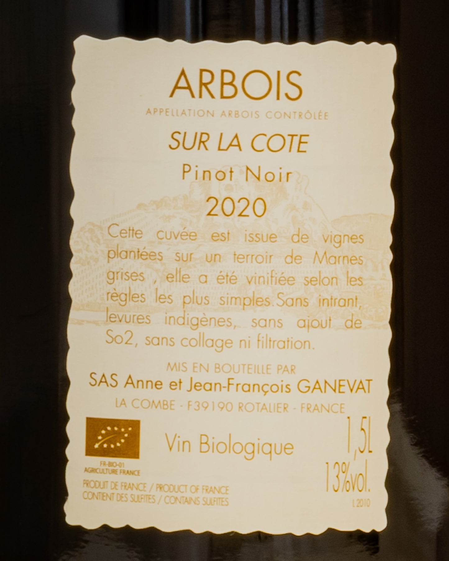 Anne Jean Francois Ganevat Arbois Sur Cote Pinot Noir Nero 2020 Jura Vino Rosso Francia Magnum Grandi Formati Retro Etichetta