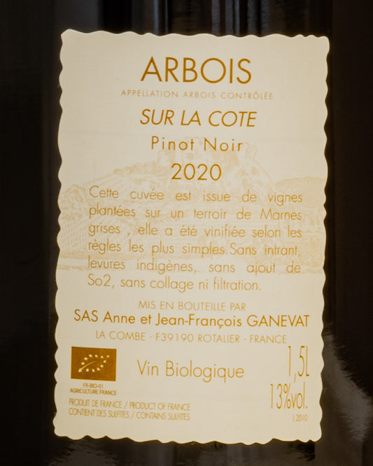 Anne Jean Francois Ganevat Arbois Sur Cote Pinot Noir Nero 2020 Jura Vino Rosso Francia Magnum Grandi Formati Retro Etichetta