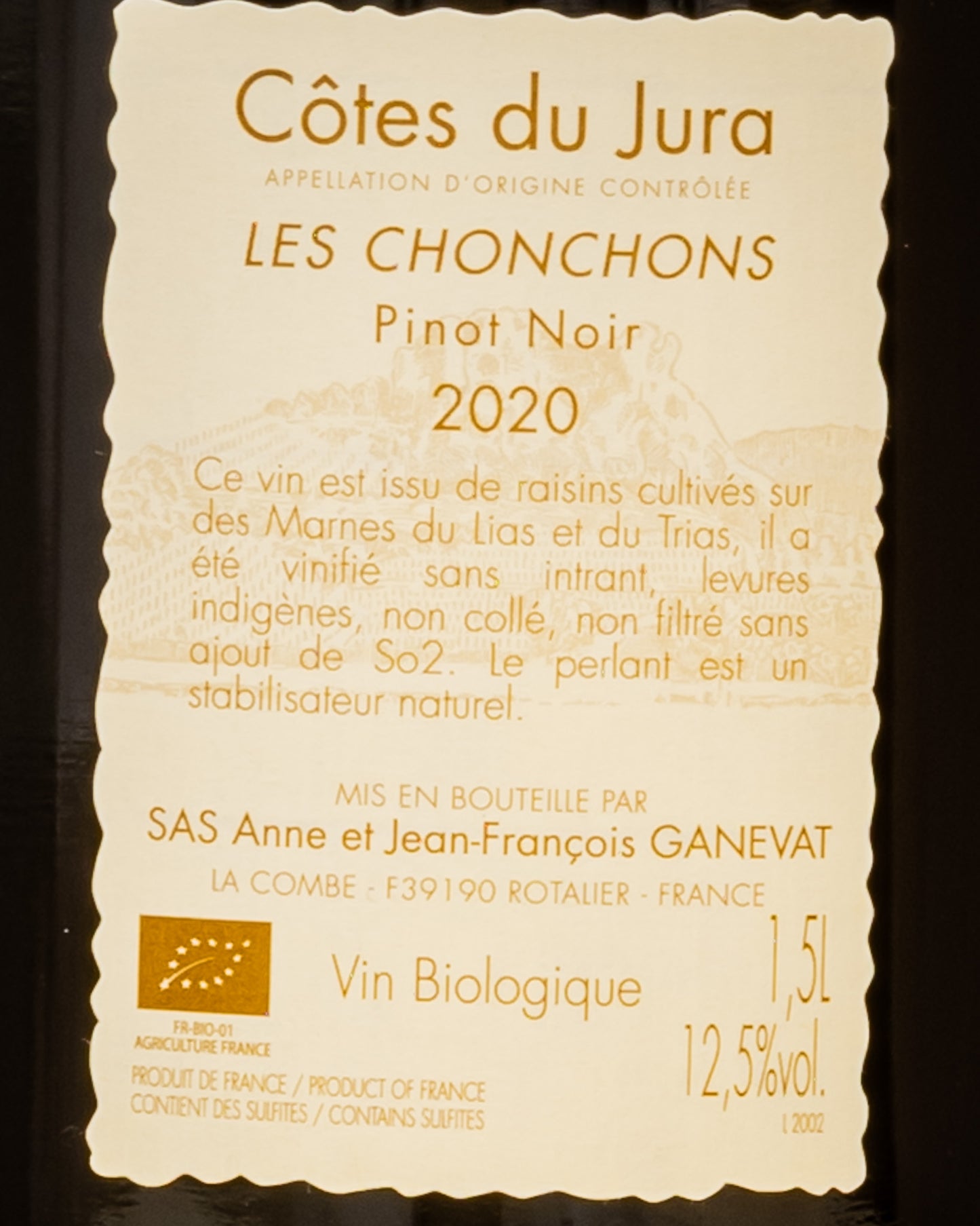 Anne Jean Francois Ganevat Cote Jura Pinot Noir Nero 2020 Les Chonchons Vino Rosso Francia Magnum Retro Etichetta