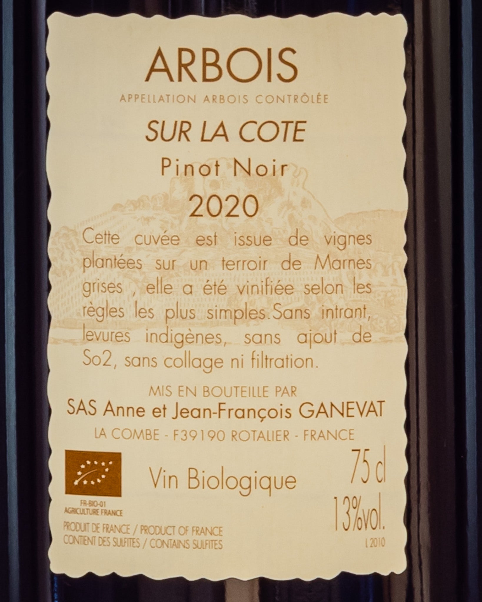 Anne Jean Francois Ganevat Sur La Cote Pinot Noir Nero 2020 Vino Rosso Jura Francia Retro Etichetta