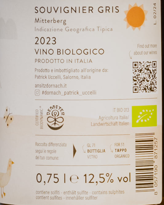 Ansitz Dornach Patrick Uccelli Souvignier Gris PIWI Macerato Orange Cecile Vino Alto Adige Italia Retro Etichetta