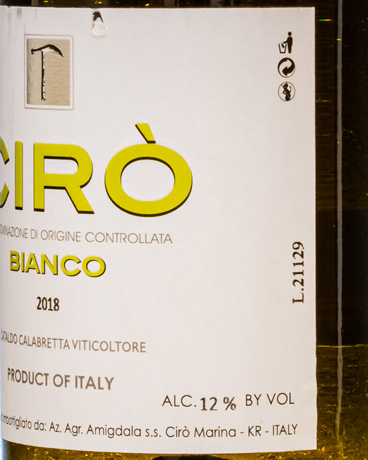 Arciglione Cataldo Calabretta Cirò Bianco Greco Malvasia Vino Calabria Italia 2018 Retro Etichetta