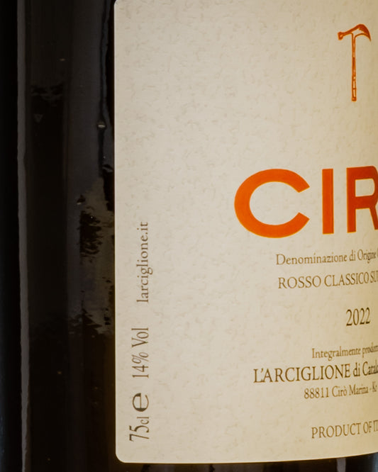 Arciglione Cataldo Calabretta Ciro Calabria 2022 Gaglioppo Vino Rosso Classico Superiore Italia Retro Etichetta