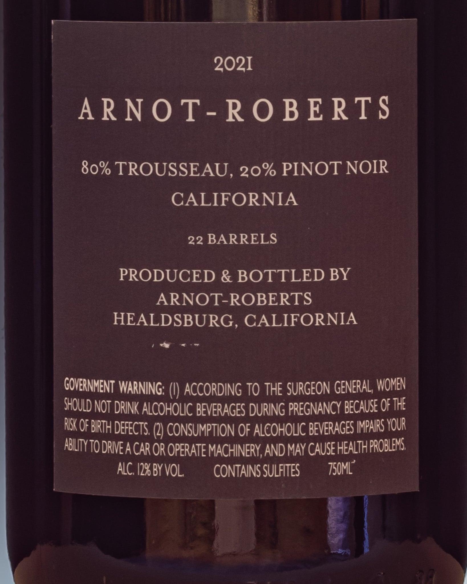 Arnot Roberts Trousseau Pinot Nero California USA vino rosso 2021 retro etichetta