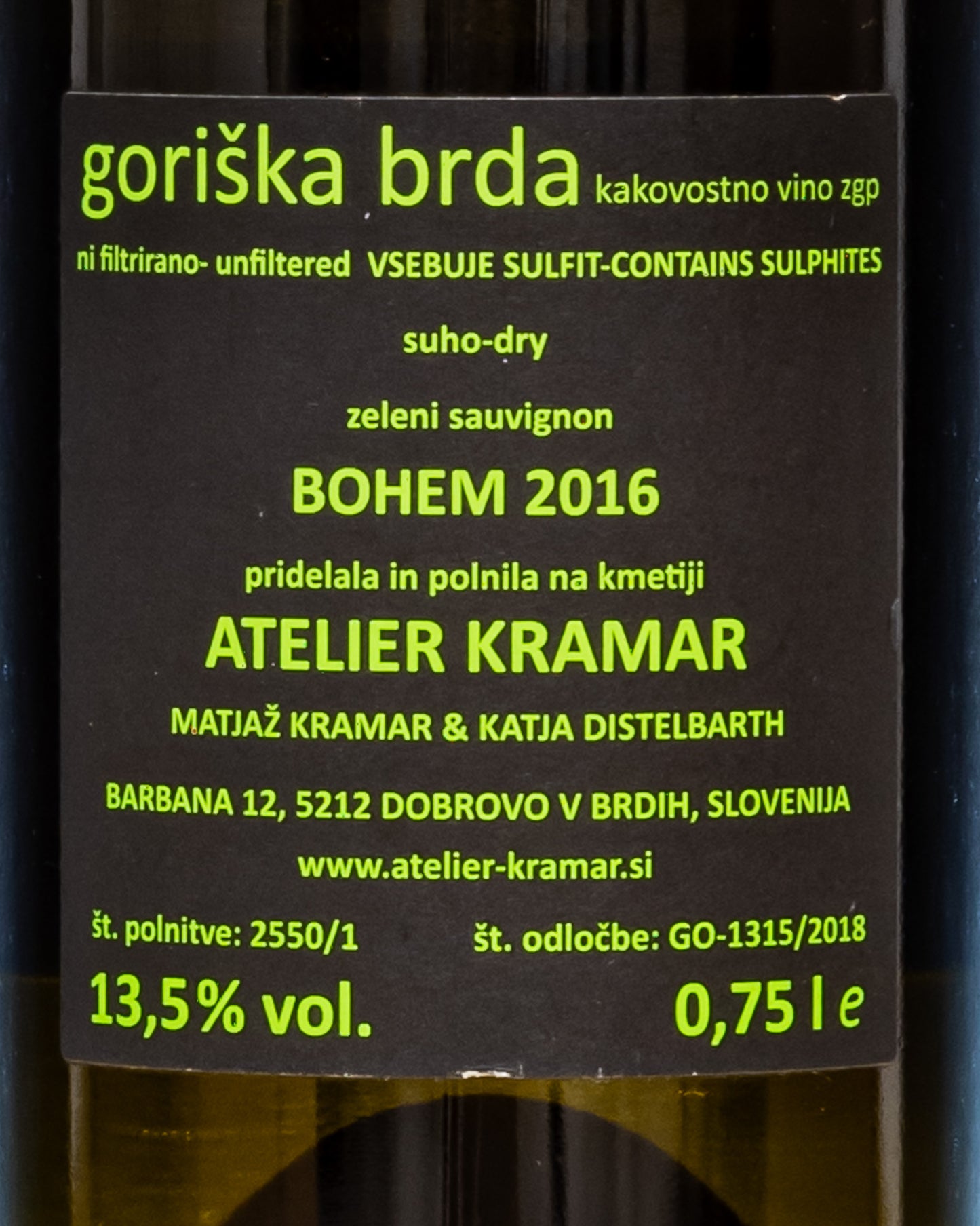 Atelier Kramar Zeleni Sauvignon Tokaj Friulano Goriska Brda Collio Slovenia Vino Orange Macerato 2016 Retro Etichetta