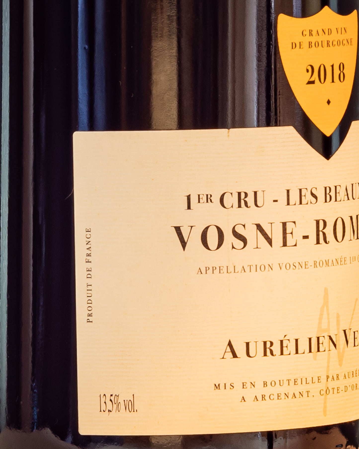 Aurelien Verdet Vosne Romanee 2018 1er Cru Beaux Monts Pinot Noir Nero Vino Rosso Borgogna Francia Retro Etichetta