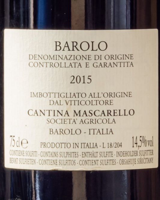 Bartolo Mascarello Barolo 2015 Nebbiolo Langhe Piemonte Vino Rosso Italia Retro Etichetta