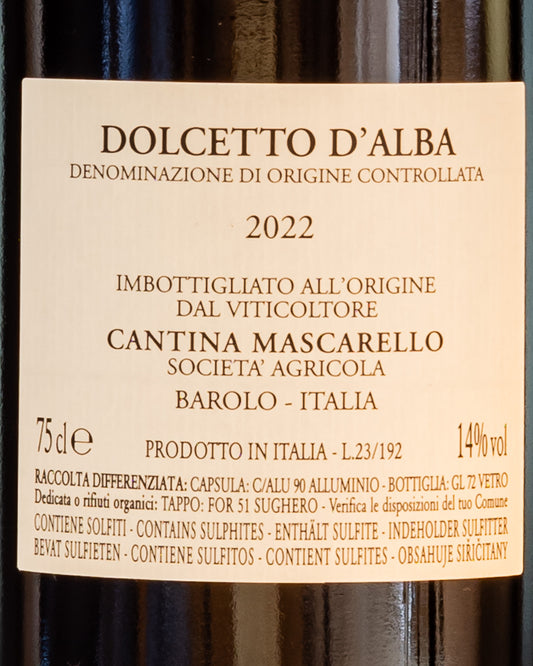 Bartolo Mascarello Dolcetto Alba Vino Rosso Langhe Piemonte Italia 2022 Retro Etichetta