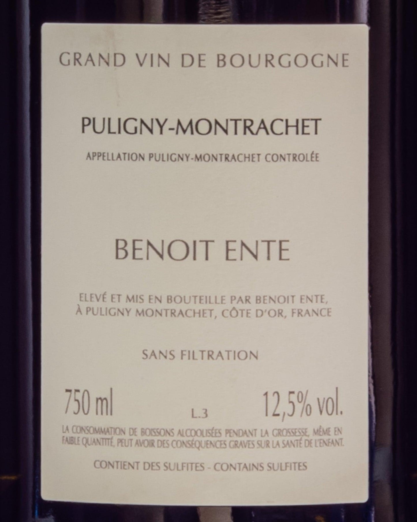 Benoit Ente Puligny Montrachet 2020 Chardonnay Borgogna Francia Vino Bianco retro back label