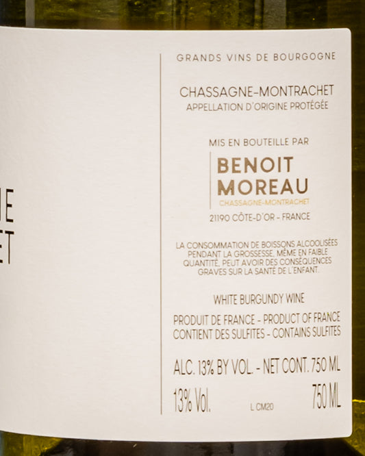 Benoit Moreau Chassagne Montrachet 2020 Chardonnay Vino Bianco Borgogna Francia Retro Etichetta