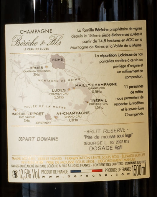 Bereche Champagne Brut Reserve Pinot Noir Nero Chardonnay Meunier Vino Francia Magnum Retro Etichetta