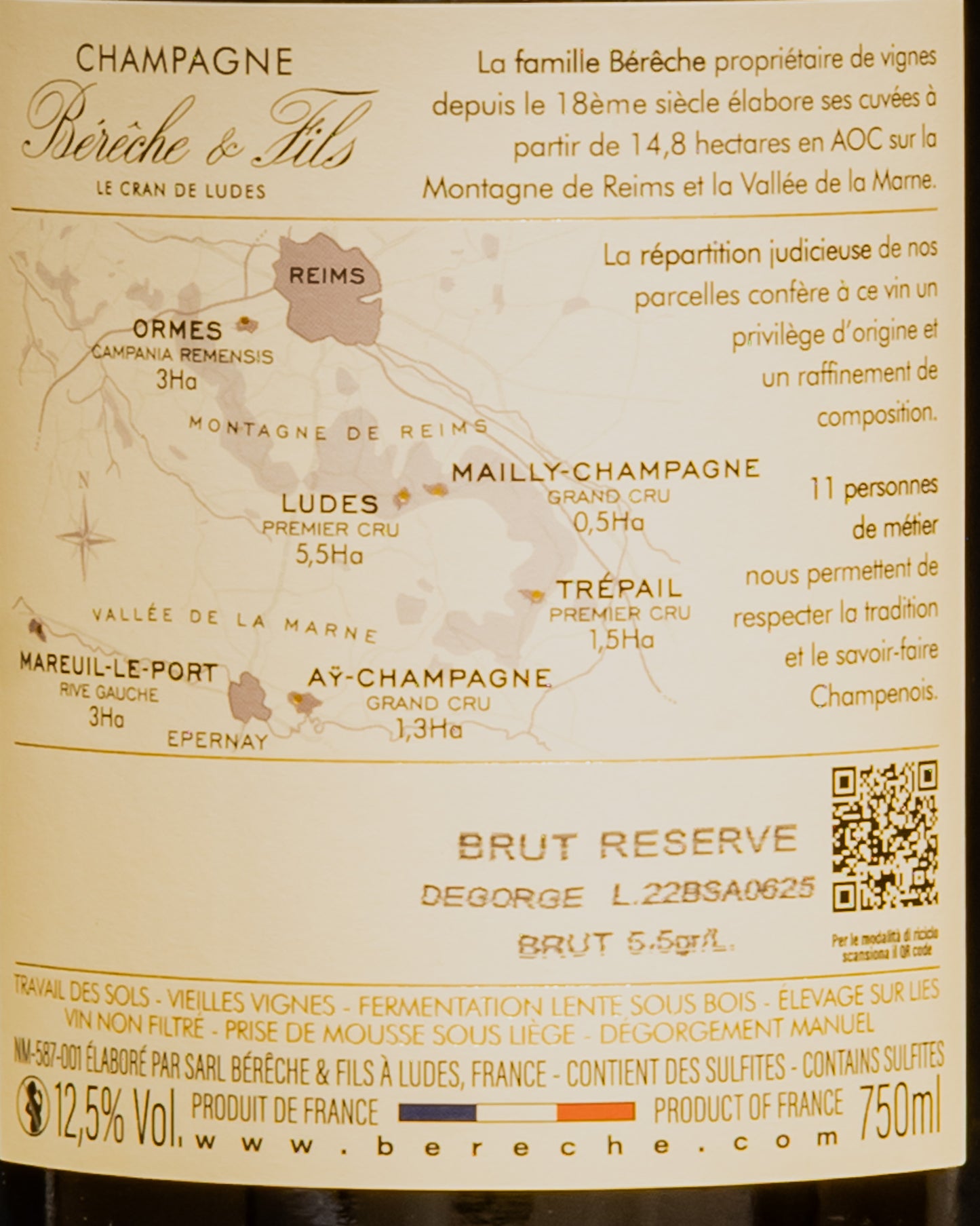 Bereche Fils Champagne Brut Reserve Sboccatura Giugno 2025 Pinot Noir Meunier Chardonnay Montagne Reims Vino Francia Retro Etichetta