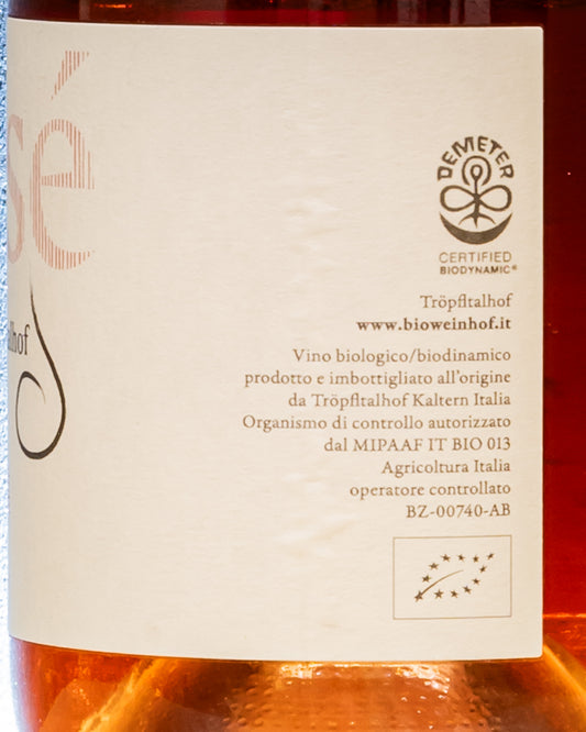 Bioweinhof Tropfltalhof Rosemarie Rose Marie Anphora Anfora 2020 Vino Rosato Merlot Cabernet Sauvignon Kaltern Lago Caldaro Alto Adige Italia Retro Etichetta 1