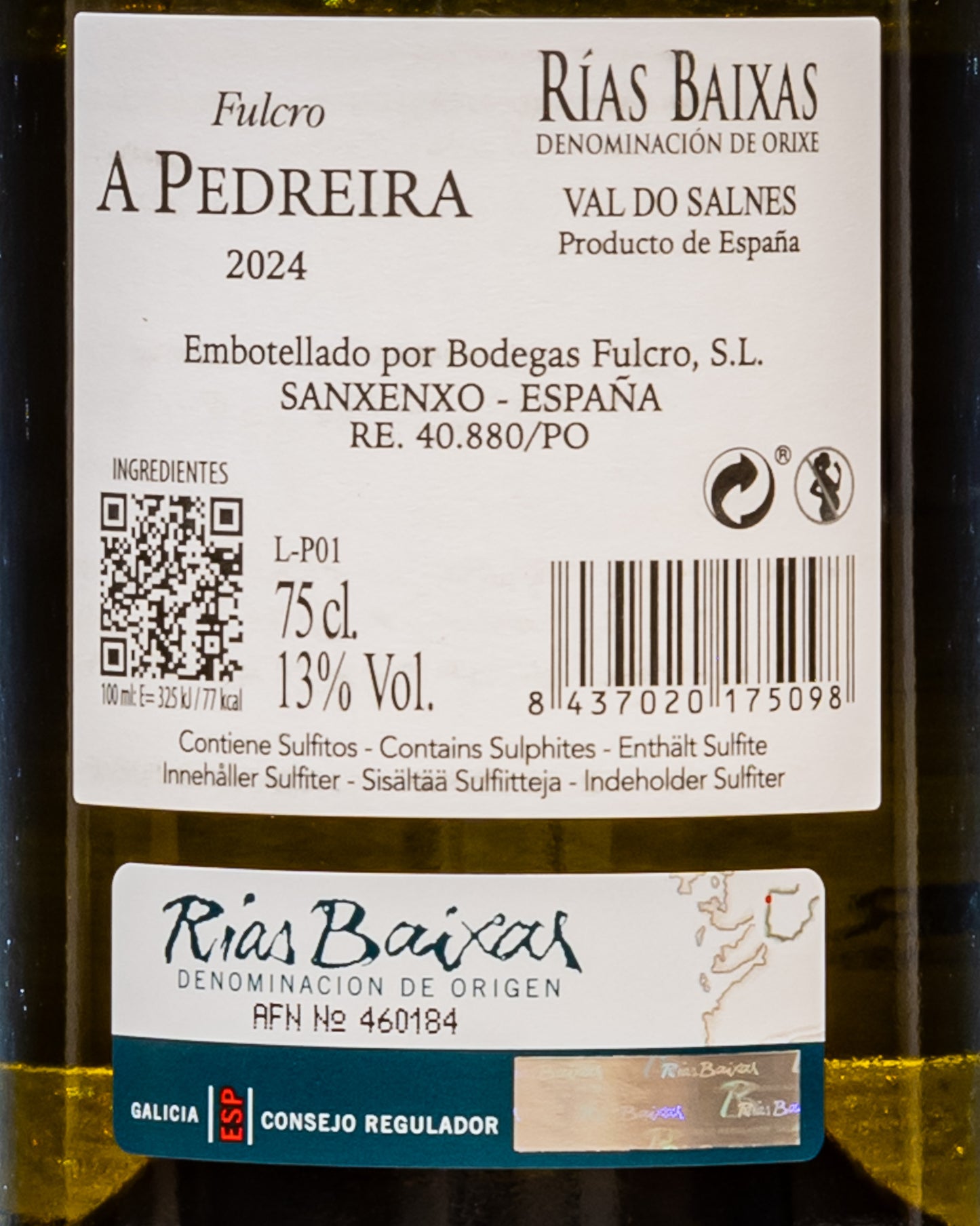 Bodegas Fulcro A Pedreira Albarino Galicia Rias Baixas Vino Bianco Spagna Retro Etichetta