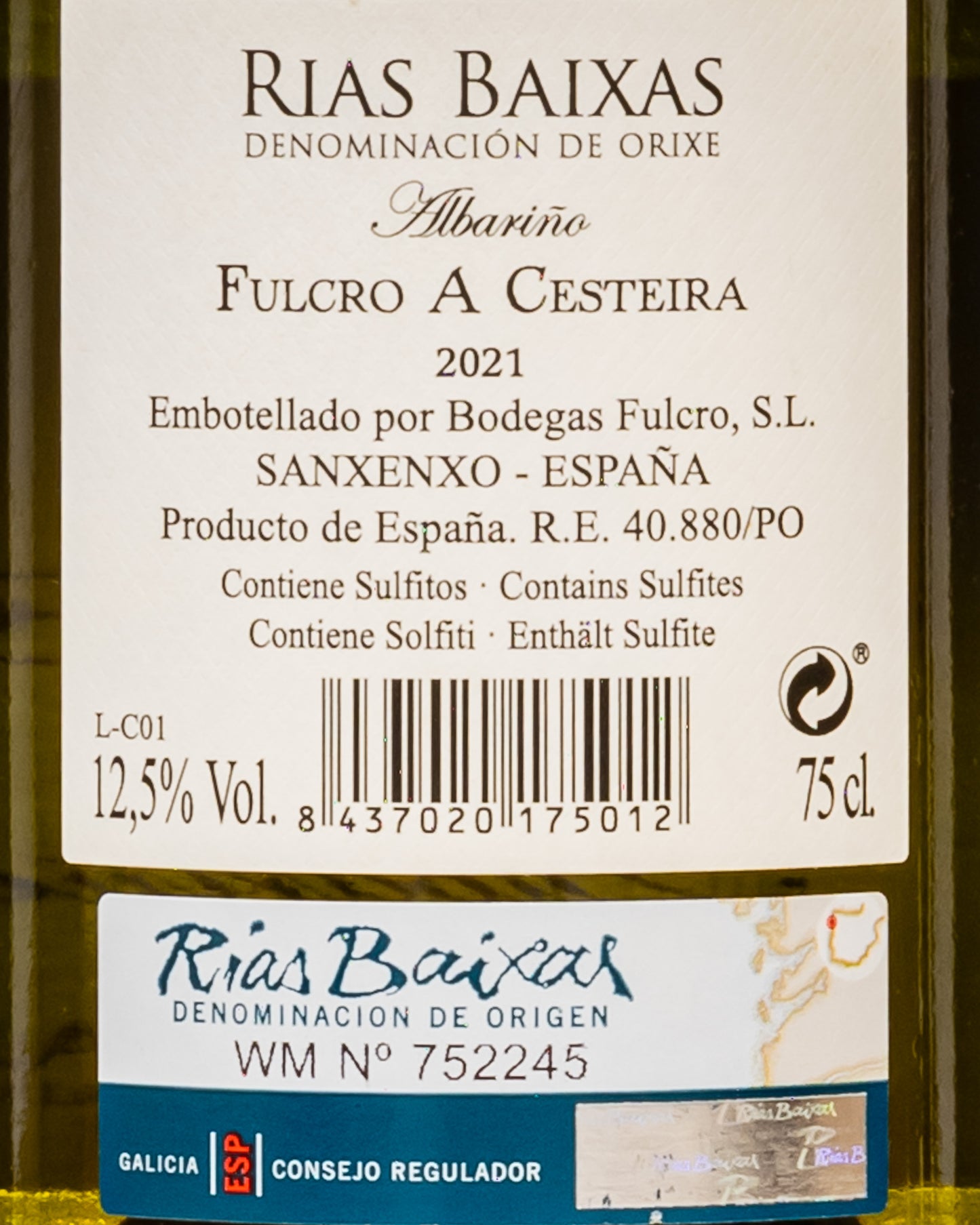 Bodegas Fulcro Rias Baixas 2021 Albarino Cesteira Galizia Vino Bianco Spagna Retro Etichetta