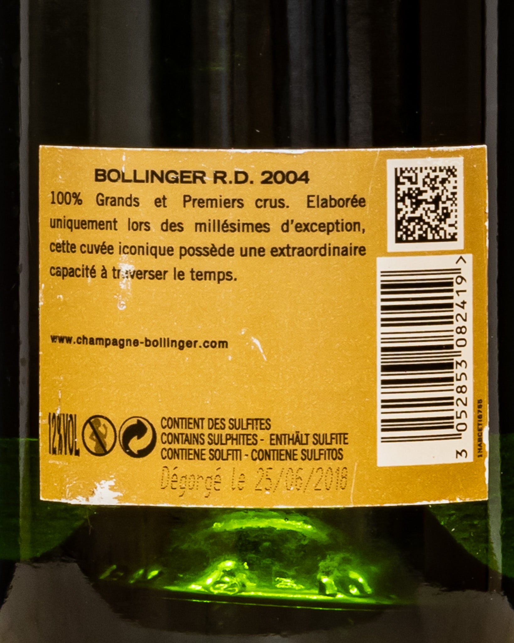 Bollinger Champagne Extra Brut RD 2004 Pinot Noir Nero Chardonnay Vino Francia Retro Etichetta