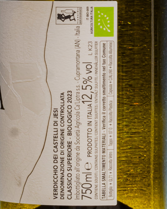 Ca Liptra Kypra 2023 Verdicchio dei Castelli Jesi Classico Superiore 2023 Vino Bianco Marche Italia Retro Etichetta