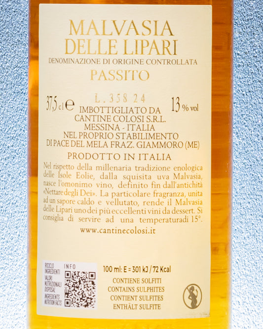 Cantine Colosi Malvasia delle Lipari Passito Salina 2022 Cudi Vino Fine Pasto Dolce Dessert Sicilia Italia Retro Etichetta