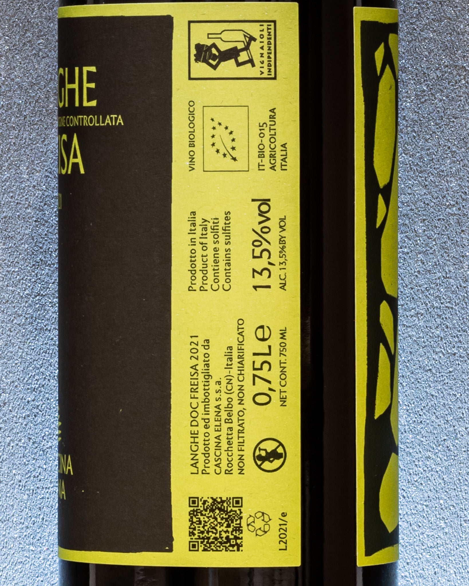 Cascina Elena Langhe Freisa 2021 Rocchetta Belbo Vino Rosso Piemonte Italia Retro Etichetta 2