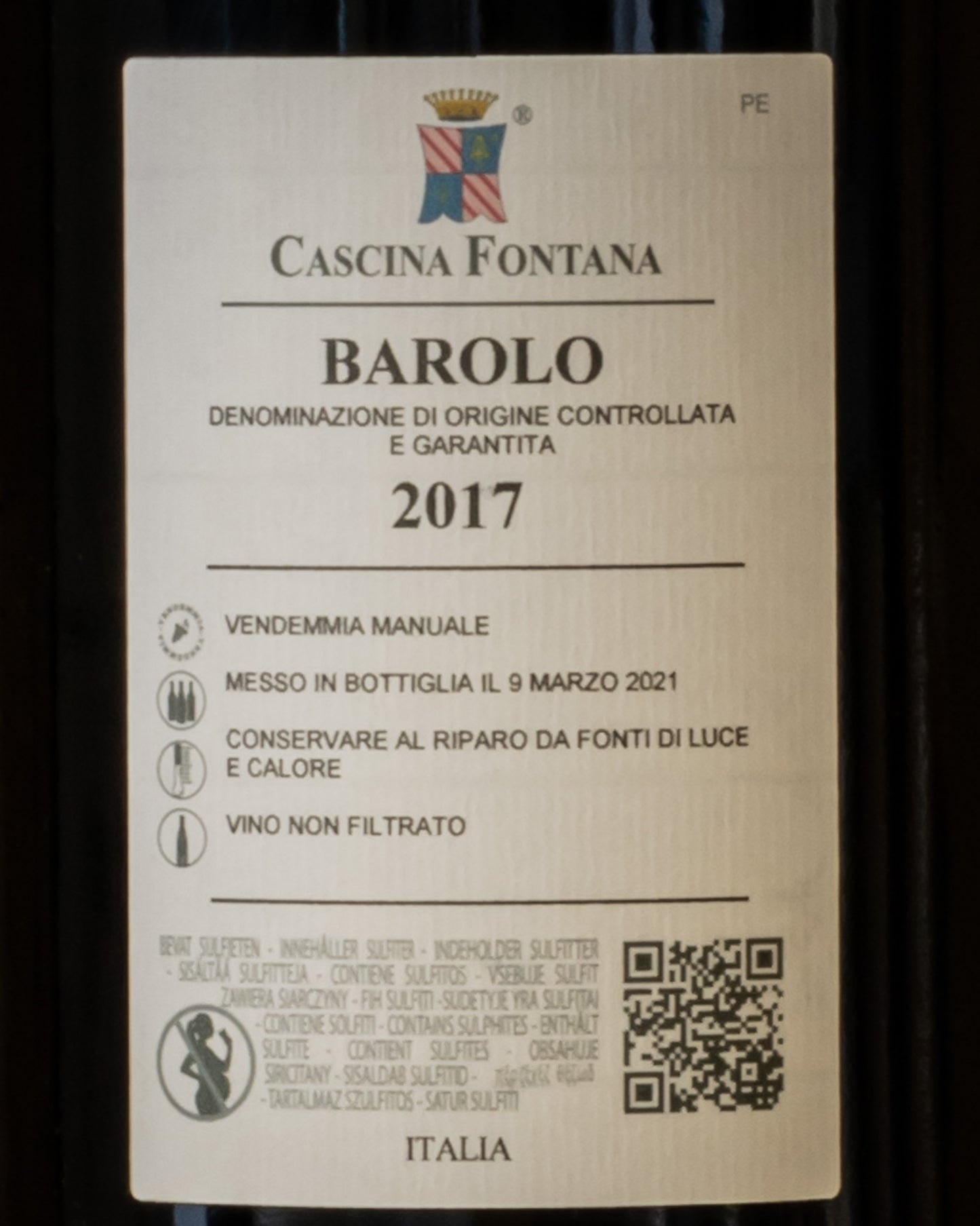 Cascina Fontana Barolo 2017 Magnum Nebbiolo Langhe Piemonte Italia Vino Rosso Retro Etichetta