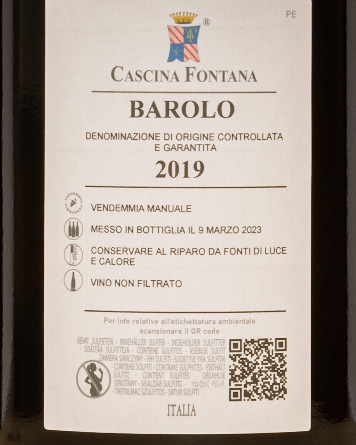 Cascina Fontana Barolo 2019 Magnum Nebbiolo Langhe Piemonte Vino Rosso Italia Grandi Formati Retro Etichetta