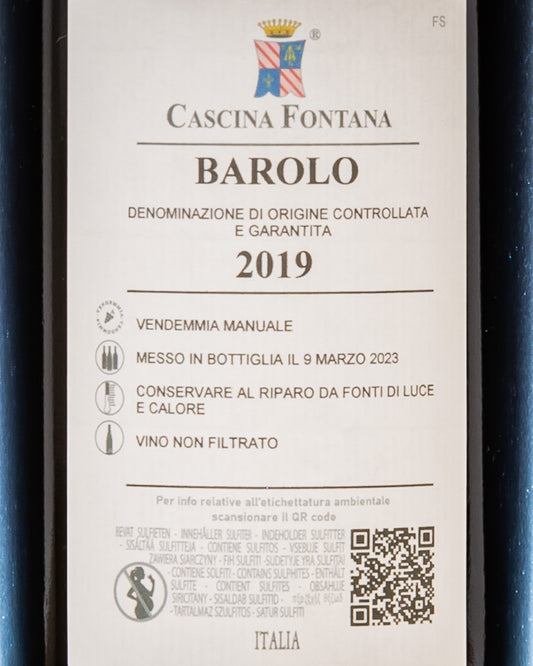 Cascina Fontana Barolo 2019 Nebbiolo Langhe Piemonte Vino Rosso Italia Retro Etichetta