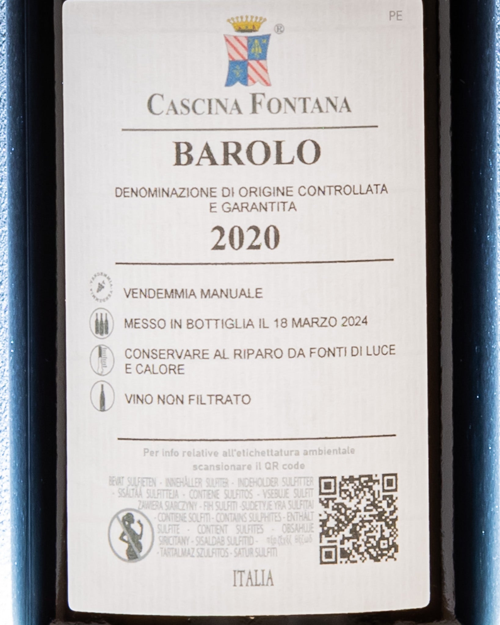 Cascina Fontana Barolo 2020 Nebbiolo Langhe Piemonte Vino Rosso Italia Retro Etichetta