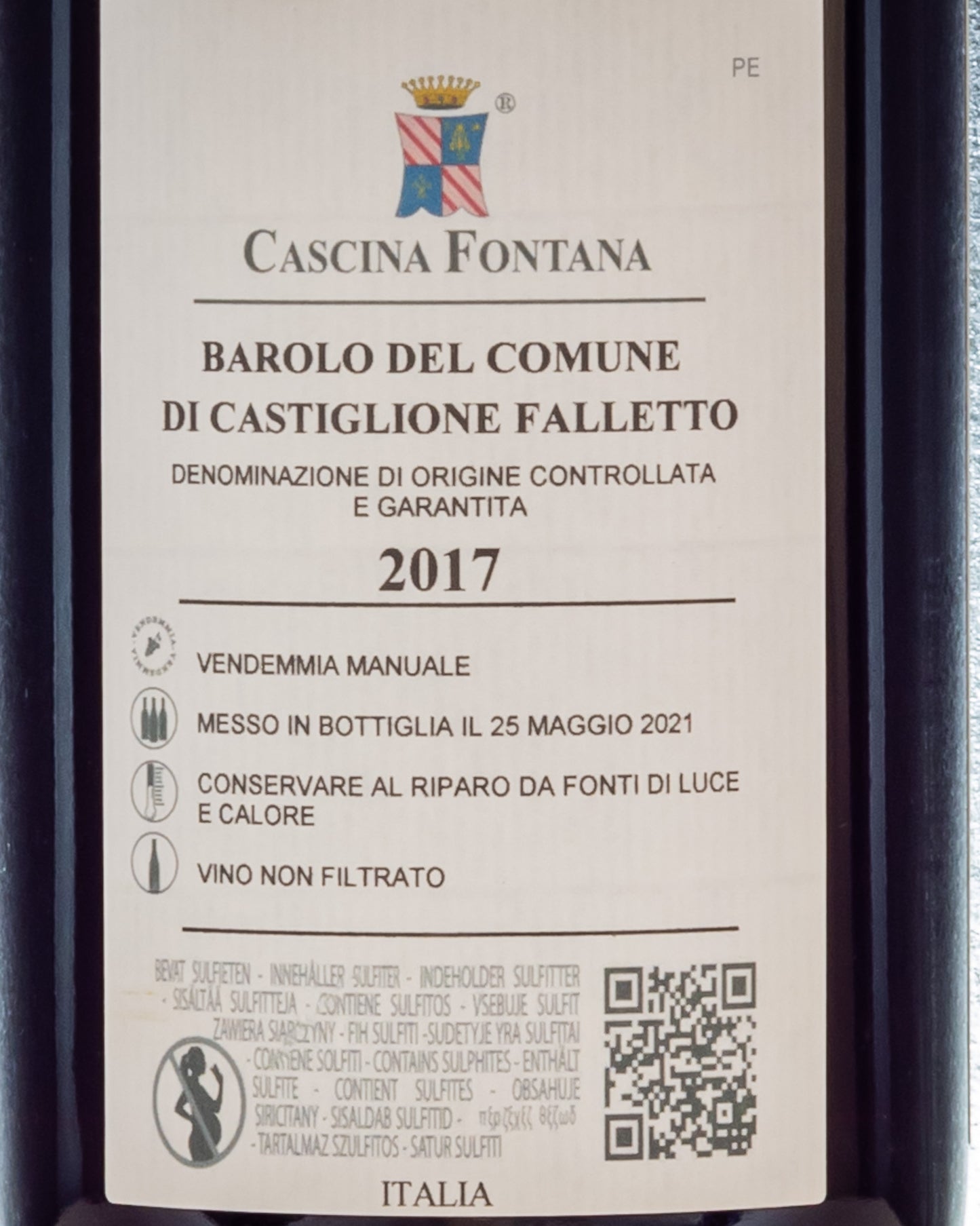 Cascina Fontana Barolo Castiglione Falletto 2017 Nebbiolo Langhe Piemonte Italia Vino Rosso Retro Etichetta