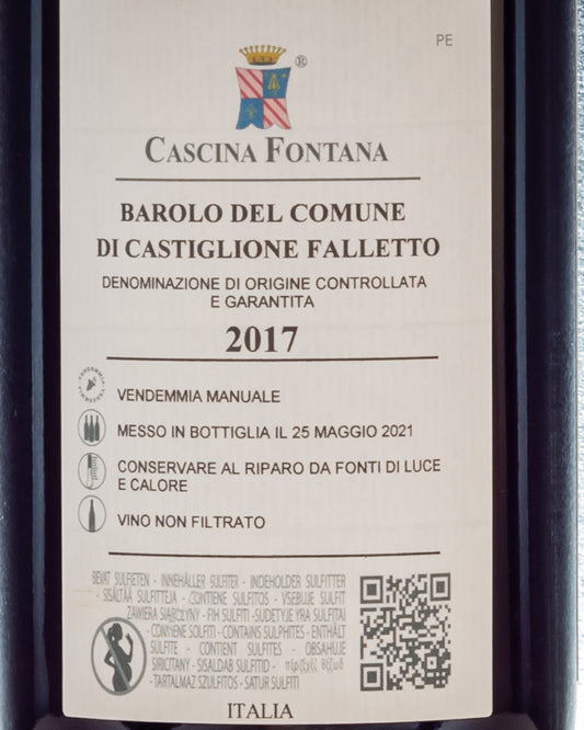 Cascina Fontana Barolo Castiglione Falletto 2017 Nebbiolo Langhe Piemonte Italia Vino Rosso Retro Etichetta
