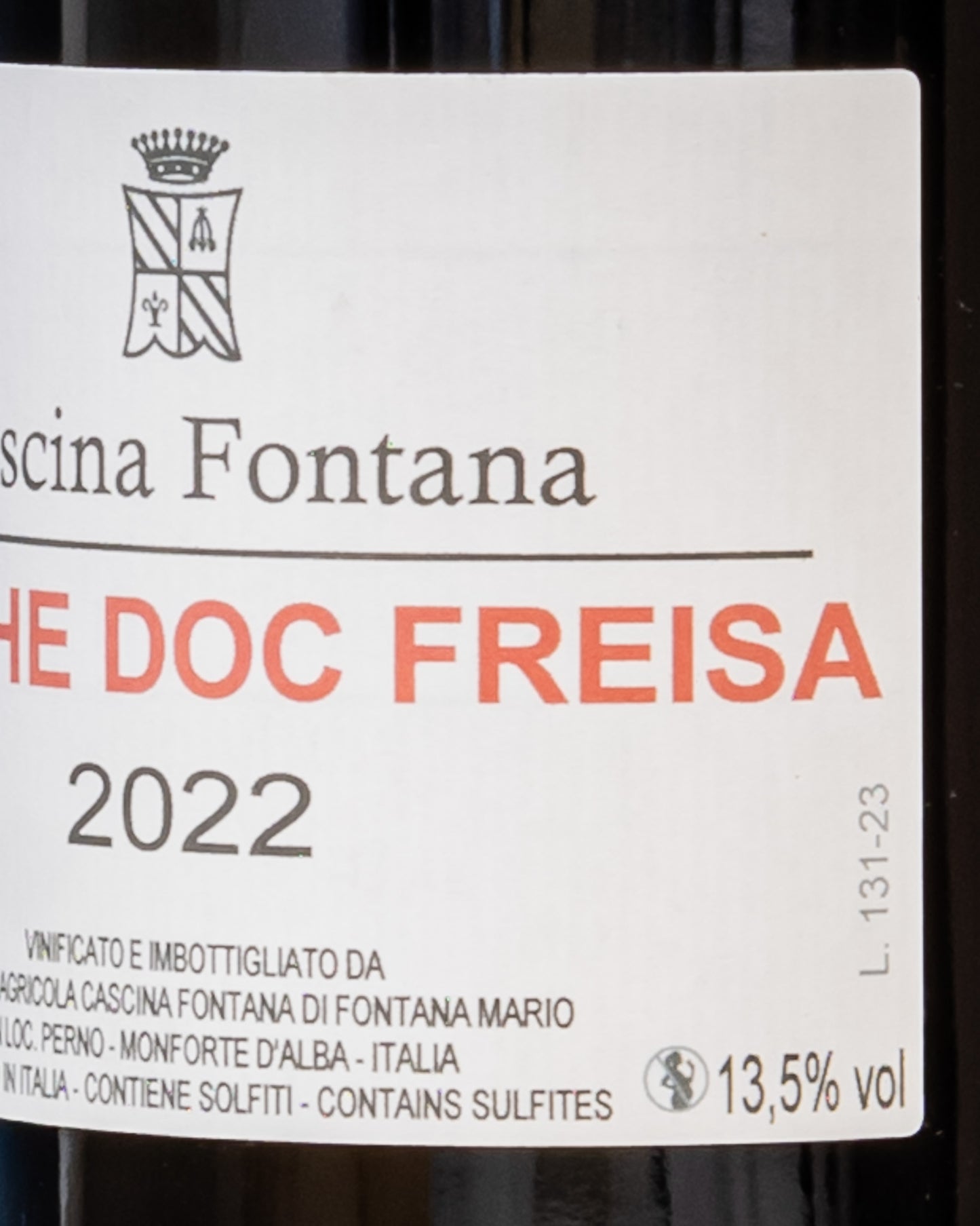 Cascina Fontana Langhe Freisa 2022 Vino Rosso Piemonte Italia Retro Etichetta