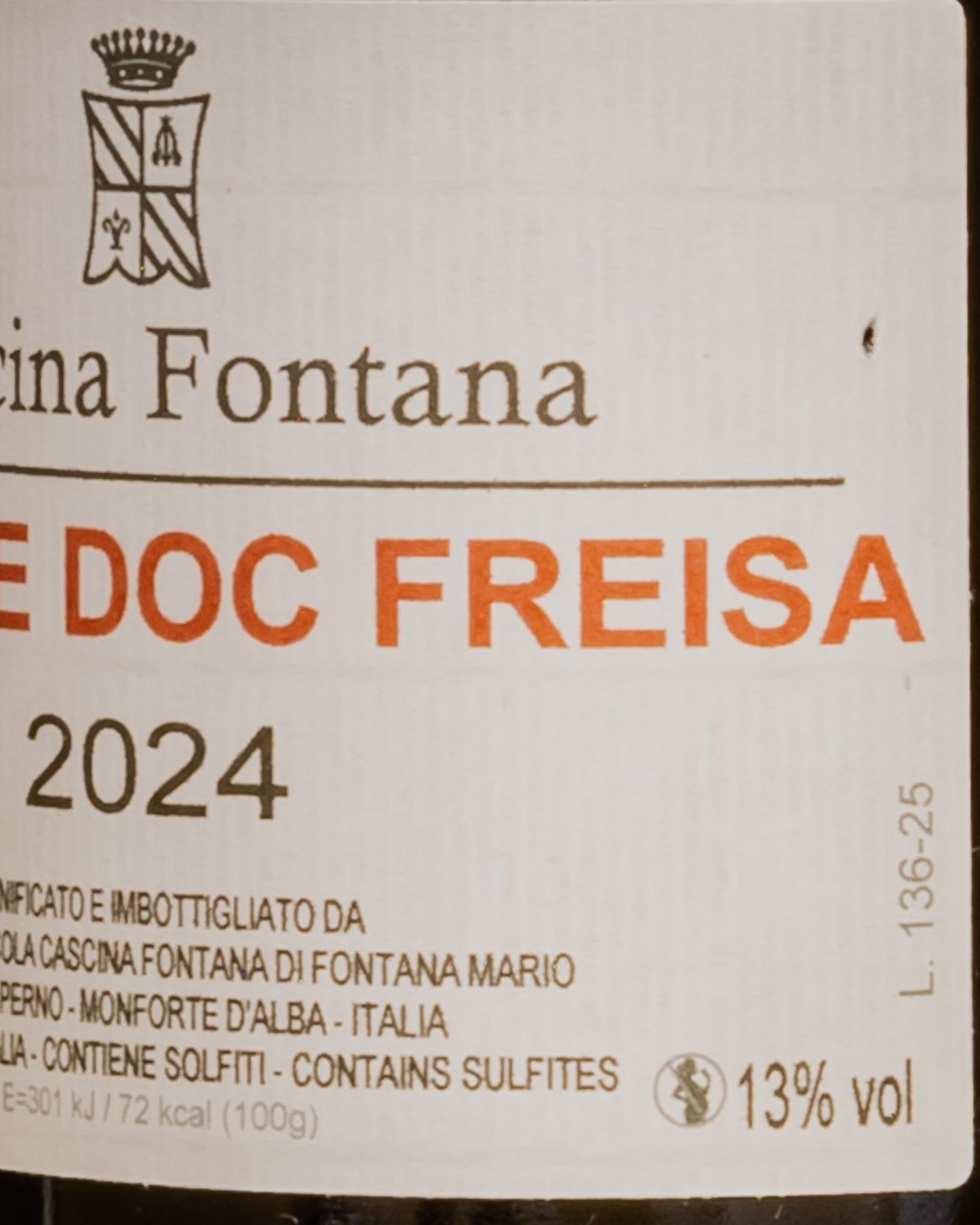 Cascina Fontana Langhe Freisa 2024 Piemonte Vino Rosso Italia Retro Etichetta