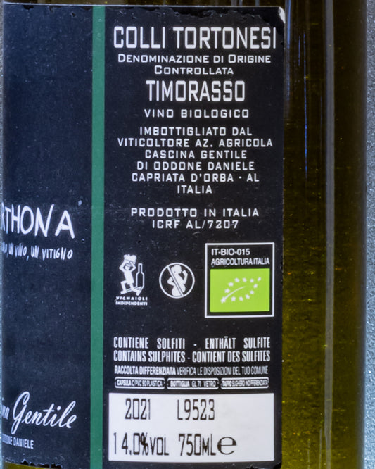 Cascina Gentila Derhona Colli Tortonesi Timorasso 2021 Piemonte Vino Bianco Italia Retro Etichetta