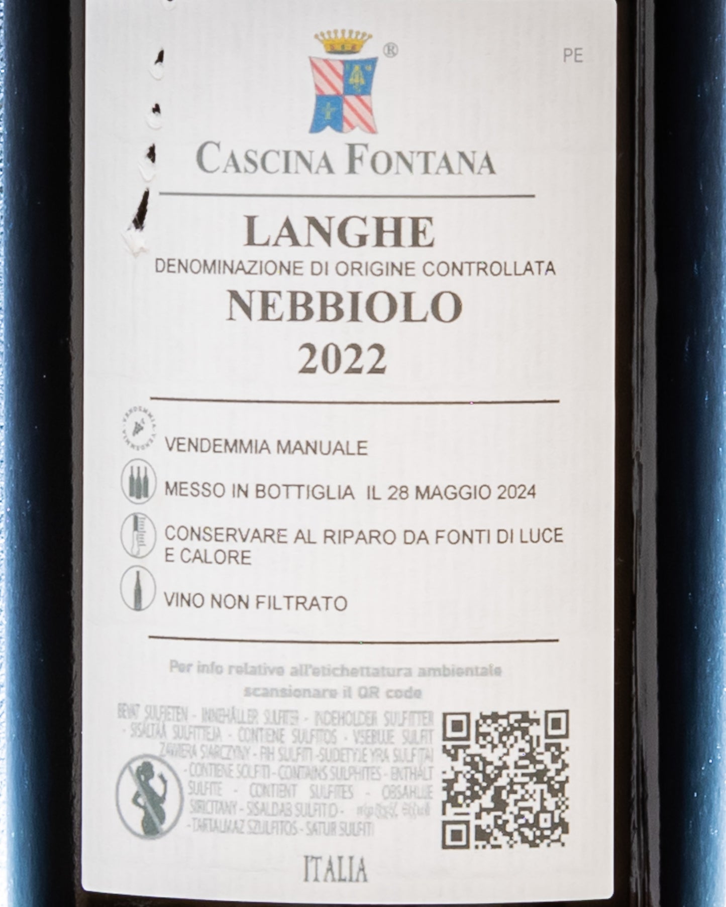 Cascina Mario Fontana Nebbiolo Langhe 2022 Vino Rosso Piemonte Italia Retro Etichetta