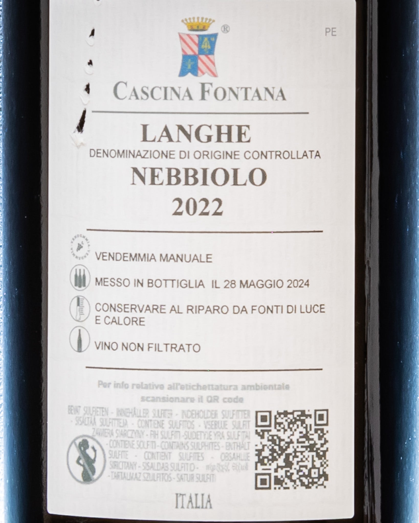 Cascina Mario Fontana Nebbiolo Langhe 2022 Vino Rosso Piemonte Italia Retro Etichetta