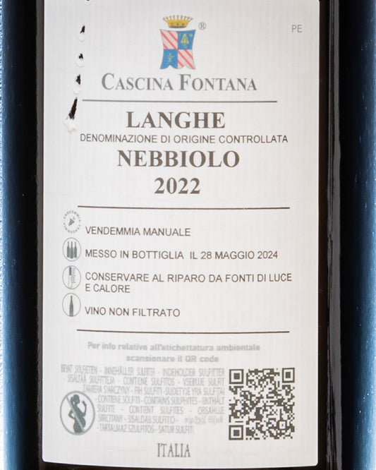 Cascina Mario Fontana Nebbiolo Langhe 2022 Vino Rosso Piemonte Italia Retro Etichetta