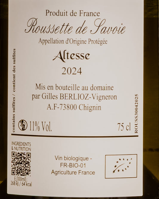 Catherine Gilles Berlioz Roussette Savoie Altesse 2024 Susie Savoia Vino Bianco Chignin Francia Retro Etichetta
