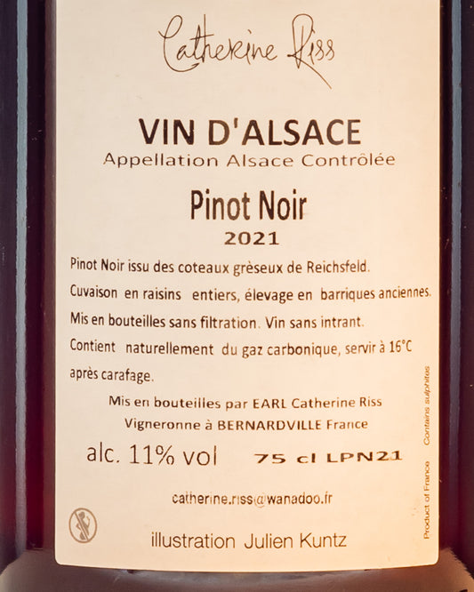 Catherine Riss Pinot Noir Empreinte 2021 Alsace Alsazia Vino Rosso Nero Francia Retro Etichetta