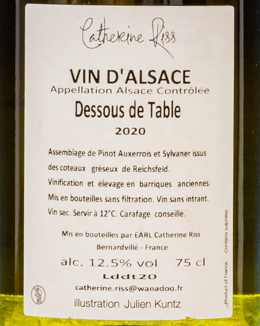 Catherine Riss Vin Alsace Dessous Table 2020 Pinot Auxerrois Sylvaner Vino Bianco Alsazia Francia Retro Etichetta