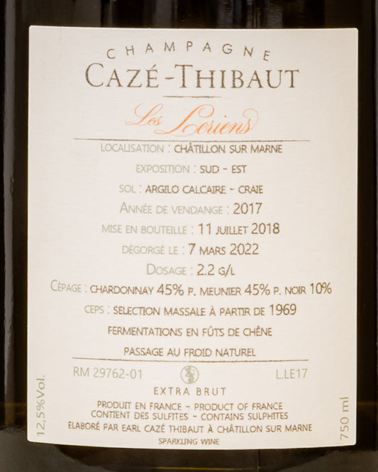 Caze Thibaut Champagne Extra Brut Les Leriens 2017 Chardonnay Meunier Pinot Noir Nero Valle Marne Vino Francia Retro Etichetta