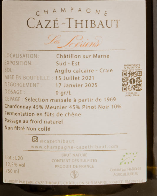 Caze Thibaut Champagne Les Leriens Pas Dose 2020 Chardonnay Meunier Pinot Noir Nero Valle Marne Vino Francia Retro Etichetta