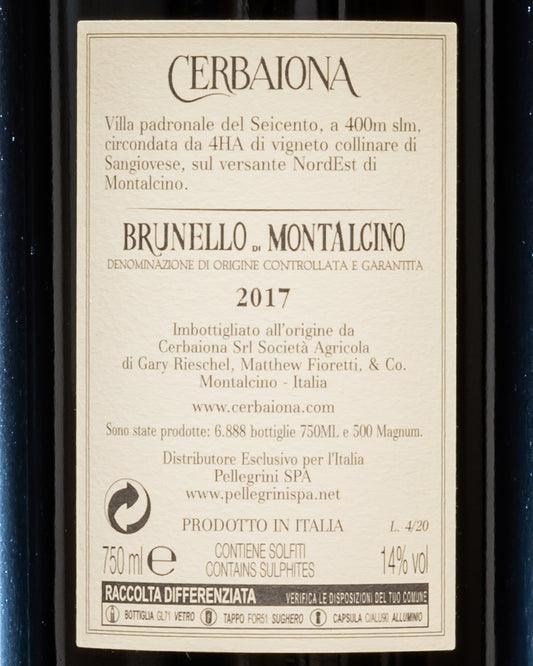 Cerbaiona Brunello Montalcino 2017 Sangiovese Grosso Vino Rosso Toscana Italia Retro Etichetta