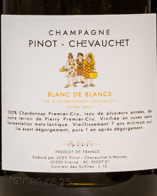 Champagne Blanc de Blancs Extra Brut 1er Cru Pinot Chevauchet Chardonnay Francia Retro Etichetta